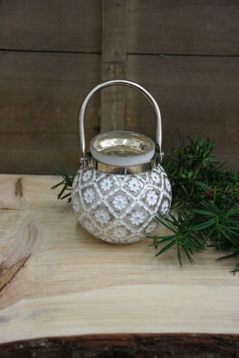 Szklany lampion w kwiatki z uchwytem 10 × 10 × 10 cm