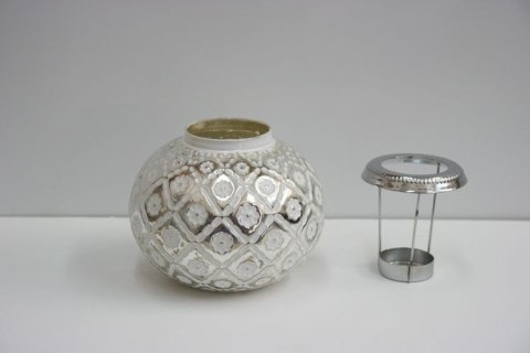 Szklany lampion w drobne kwiaty — 14 × 14 × 11 cm