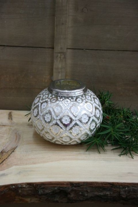 Szklany lampion w drobne kwiaty — 14 × 14 × 11 cm