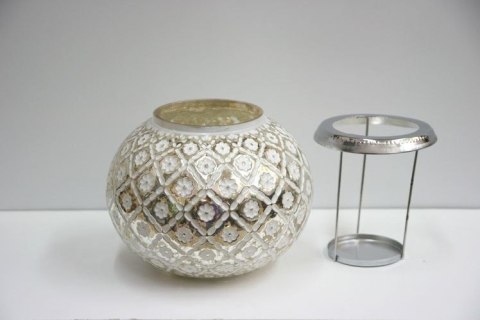 Szklany lampion w drobne kwiaty — 18 × 18 × 15,5 cm