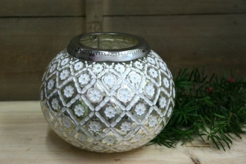 Szklany lampion w drobne kwiaty — 18 × 18 × 15,5 cm