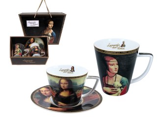 CARMANI Da Vinci – Mona Lisa i Dama z łasiczką – filiżanka ze spodkiem i kubek, 230/400 ml