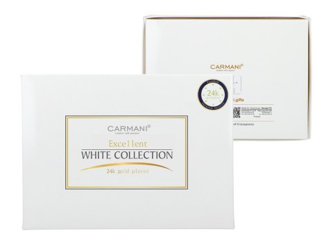 CARMANI Białe oczka — komplet 6 łyżeczek, powłoka 24K złota