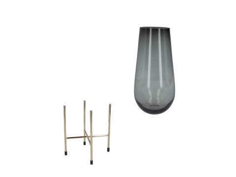 Wazon ze szarego szkła na złotym stojaku - 37 cm