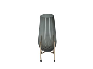 Wazon ze szarego szkła na złotym stojaku - 33 cm