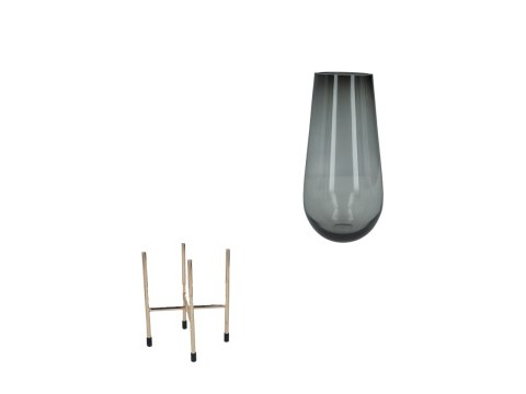 Wazon ze szarego szkła na złotym stojaku - 33 cm