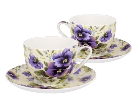CARMANI Bratki – komplet 2 filiżanek ze spodkami, 260 ml