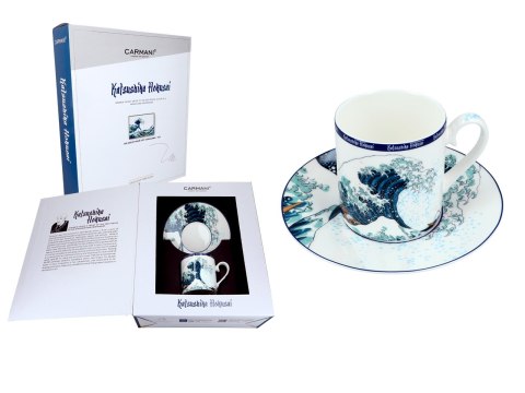 CARMANI Hokusai Wielka fala — filiżanka porcelanowa ze spodkiem 250 ml