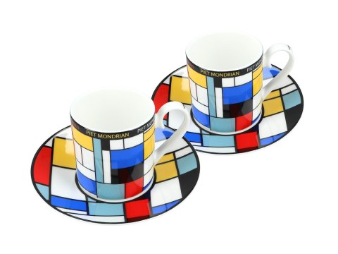 CARMANI Mondrian – Composition A, 2 filiżanki espresso ze spodkami, 100 ml