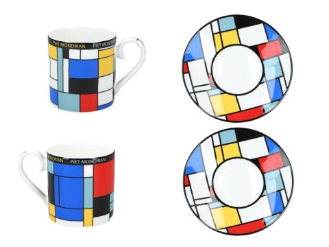 CARMANI Mondrian – Composition A, 2 filiżanki espresso ze spodkami, 100 ml