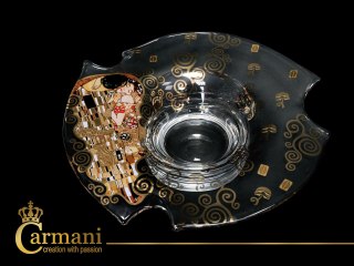 CARMANI Klimt Pocałunek — patera szklana 27 × 27 cm