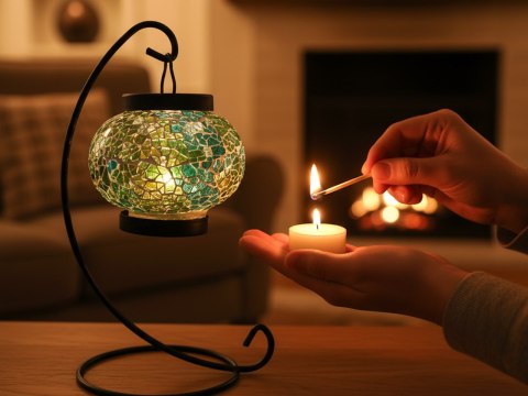 Lampion z kolorowym kloszem 15 × 24 cm — wzór losowy