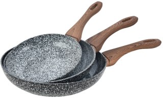 KINGHOFF Granit Wood KH-1030 — komplet 3 patelni 20, 24 i 28 cm
