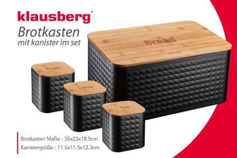 Klausberg KB-7482 - komplet chlebak i 3 pojemniki, czarny i bambus