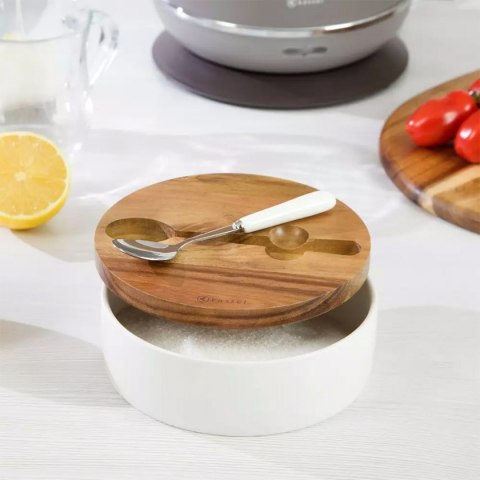 Kassel 93557 - komplet cukiernica porcelanowa z pokrywką i łyżeczką