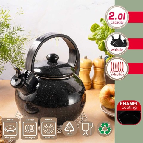 KINGHOFF KH-2039 - czajnik emaliowany z gwizdkiem 2 l, czarny