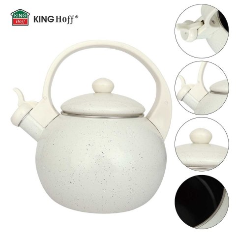 KINGHOFF KH-2040 - czajnik emaliowany z gwizdkiem 2 l, kremowy