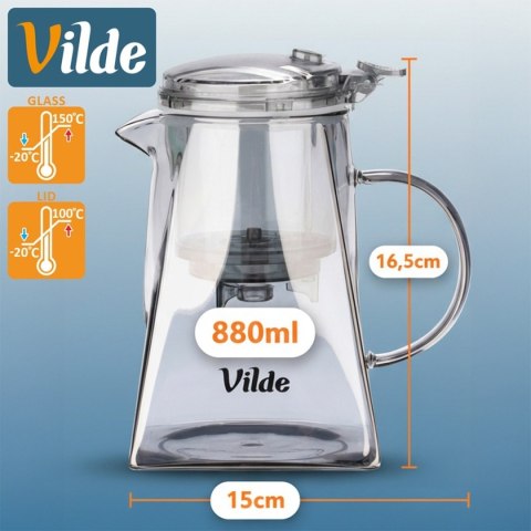 VILDE 259424 - szklany dzbanek z zaparzaczem spustowym, 880 ml