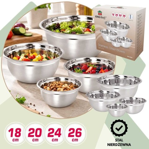 Kinghoff KH-2059 — komplet 4 stalowych misek, 18, 20, 24 i 26 cm