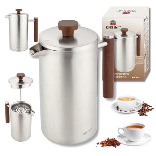 KINGHOFF KH-1995 — stalowy French press z drewnianym uchwytem, 1 l