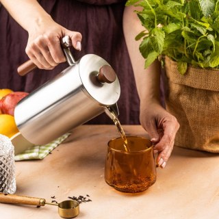 KINGHOFF KH-1995 — stalowy French press z drewnianym uchwytem, 1 l