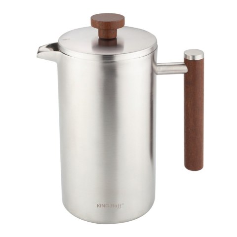 KINGHOFF KH-1995 — stalowy French press z drewnianym uchwytem, 1 l