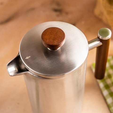 KINGHOFF KH-1995 — stalowy French press z drewnianym uchwytem, 1 l