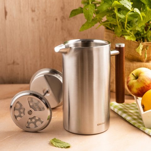 KINGHOFF KH-1995 — stalowy French press z drewnianym uchwytem, 1 l