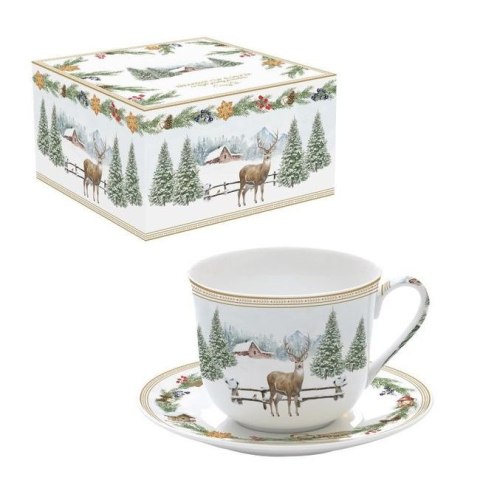Easy Life Jeleń — filiżanka porcelanowa ze spodkiem 400 ml