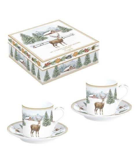 Easy Life Jeleń — komplet 2 filiżanek porcelanowych ze spodkami 75 ml