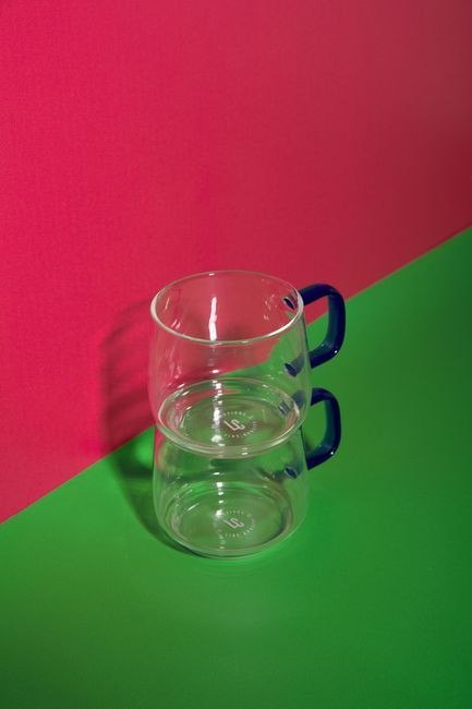 Zestaw 2 kubków szklanych La Cafetière z niebieskim uchwytem, 275 ml