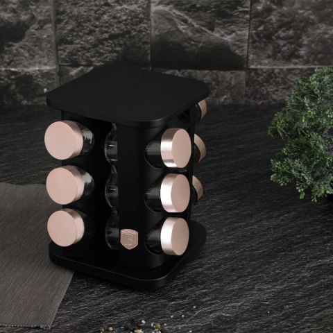 BERLINGER HAUS Black Rose BH-8559 — obrotowy stojak z 12 szklanymi przyprawnikami