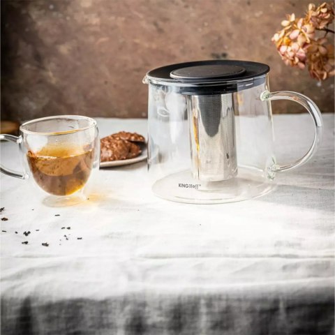 KINGHOFF KH-4845 — szklany dzbanek z zaparzaczem do herbaty, 1,5 l