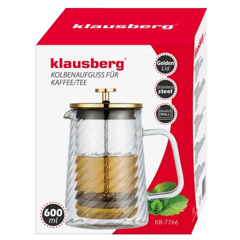 KLAUSBERG KB-7766 – dwuścienny french press z pokrywą w kolorze różowego złota, 600 ml