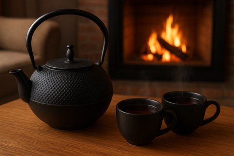 BRUNBESTE 2489 – żeliwny dzbanek z filtrem i podgrzewaczem, 850 ml