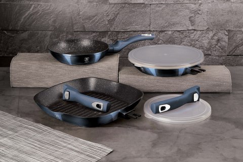 Berlinger Haus Aquamarine BH-7049 — komplet 3 patelni z pokrywkami Smart Lid