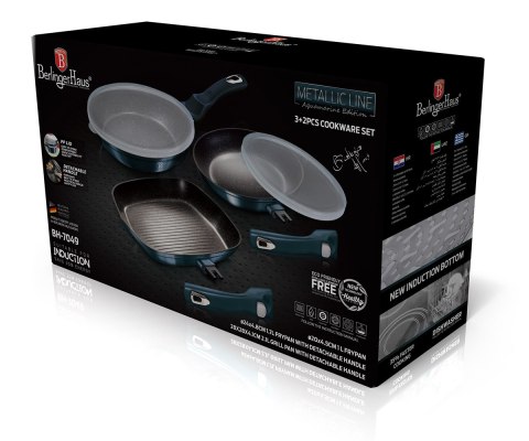 Berlinger Haus Aquamarine BH-7049 — komplet 3 patelni z pokrywkami Smart Lid