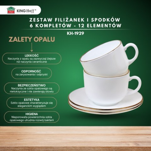 KINGHOFF OPAL KH-1929 - komplet 6 filiżanek 210 ml ze spodkami