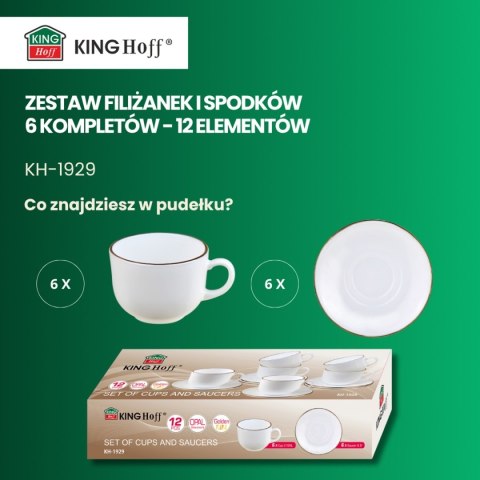 KINGHOFF OPAL KH-1929 - komplet 6 filiżanek 210 ml ze spodkami