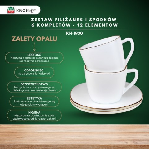 KINGHOFF OPAL KH-1930 - komplet 6 filiżanek 220 ml ze spodkami