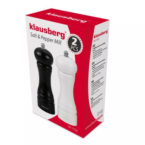 KLAUSBERG KB-7558 — komplet 2 młynków do soli i pieprzu, czarny i biały
