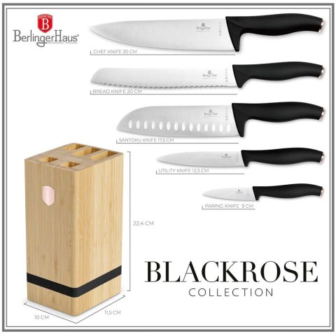 Berlinger Haus BH-2970 BLACK ROSE — zestaw 5 noży w bloku bambusowym