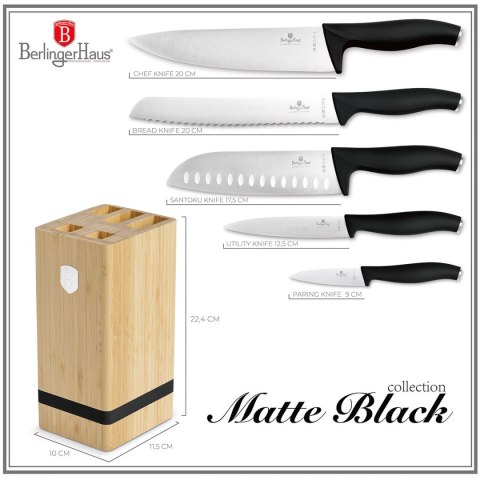 Berlinger Haus BH-2971 MATTE BLACK — zestaw 5 noży w bloku bambusowym
