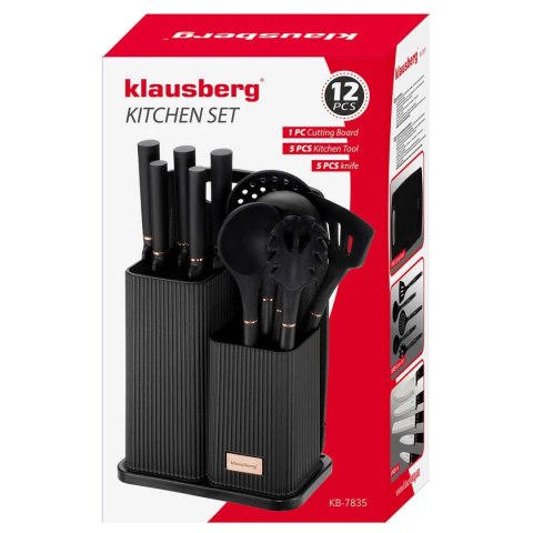 KLAUSBERG KB-7835 — zestaw 5 noży i 5 przyborów z deską i stojakiem