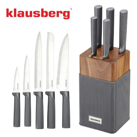 KLAUSBERG KB-7982 — komplet 5 noży w bloku z drewnem akacjowym