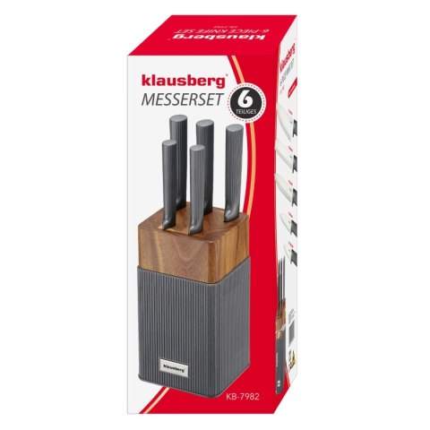 KLAUSBERG KB-7982 — komplet 5 noży w bloku z drewnem akacjowym