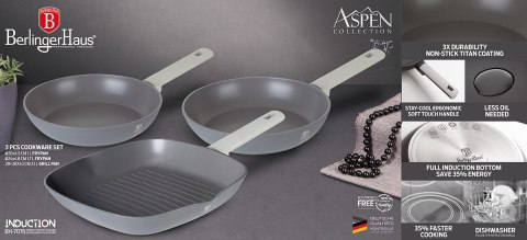 BERLINGER HAUS Aspen BH-7076 — komplet 3 patelni z patelnią grillową