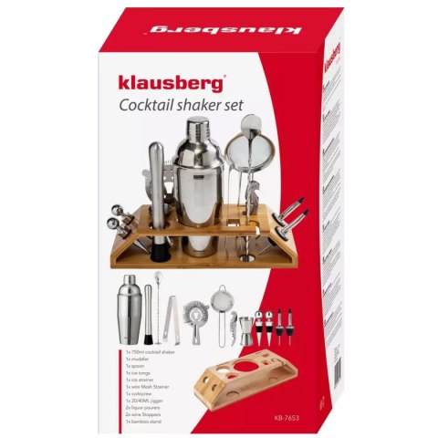 Klausberg KB-7654 – zestaw barmański z drewnianym stojakiem, 12 elementów
