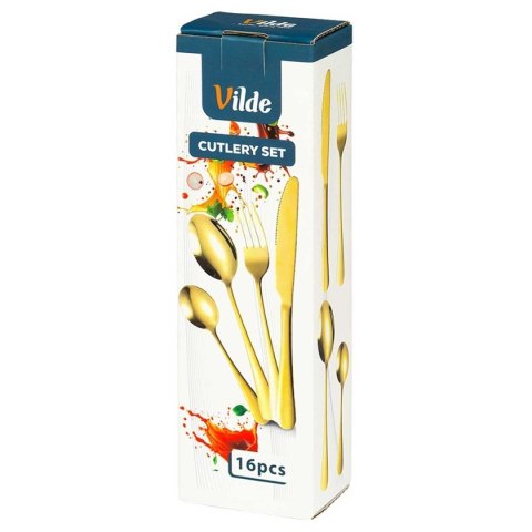 Vilde 139557 — komplet sztućców dla 4 osób, 16 elementów, złoty kolor