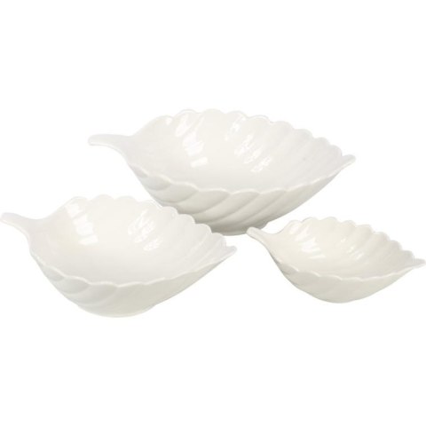 Komplet 3 Białych Misek Ceramicznych w Kształcie Liścia II